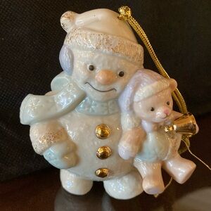 2002 Lenox Snowman Hugging Teddy Bear Christmas Ornament 4th In Series